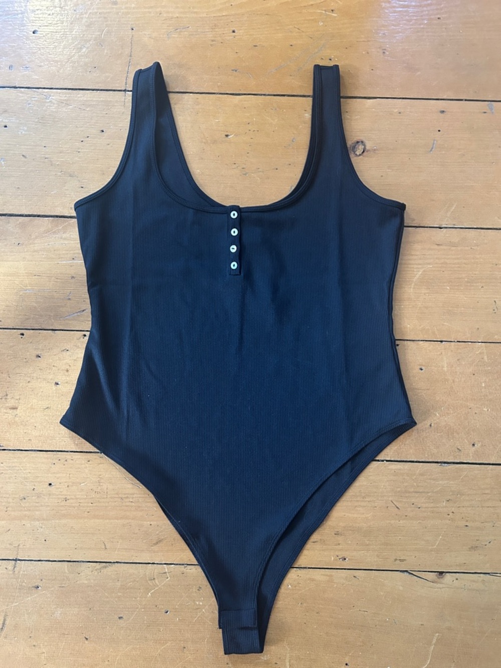 H&M Black Ribbed Button-Front Scoop Neck Bodysuit